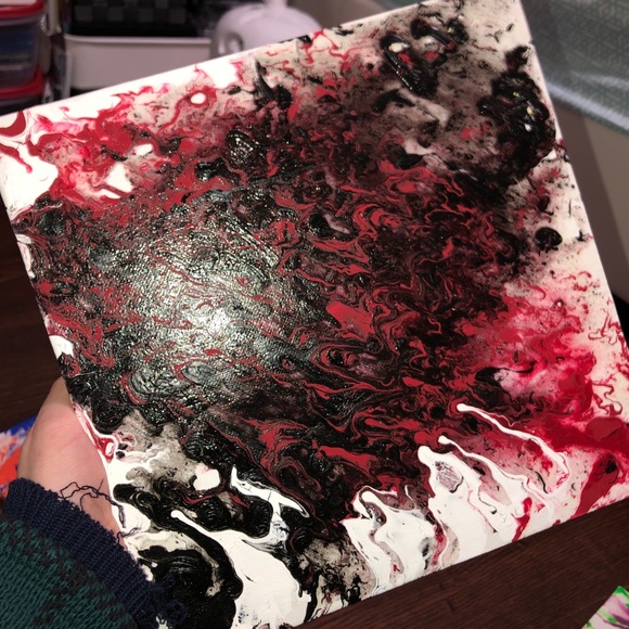 Red/White/Black Pour Painting - Picture 3 of 5